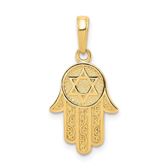 10K Yellow Gold Hamsa W/Star Of David Pendant